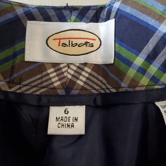 TALBOTS VINTAGE PLAID SILK COTTON BLEND PANTS HIGH RISE BLUE GREEN SIZE 6 FALL - Picture 3 of 9